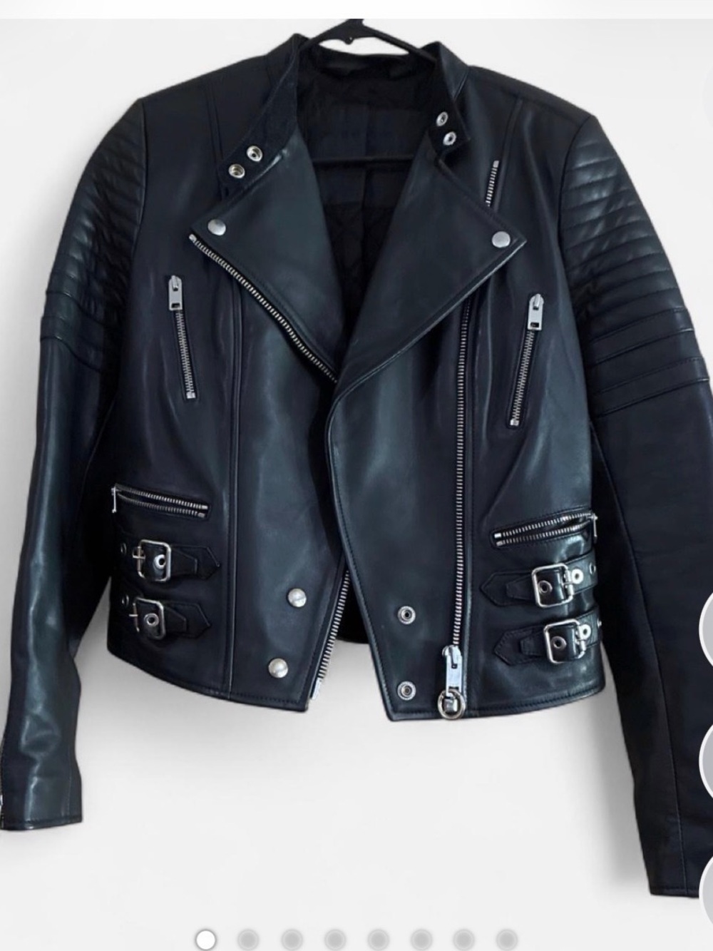 Diesel Black Quilted Moto Leather Jacket with Buckle Accents